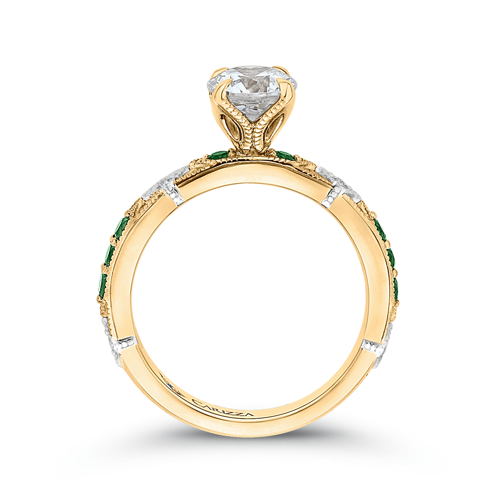 Round Diamond and Green Tsavorite Engagement Ring in 14K Two Tone Gold (Semi-Mount)