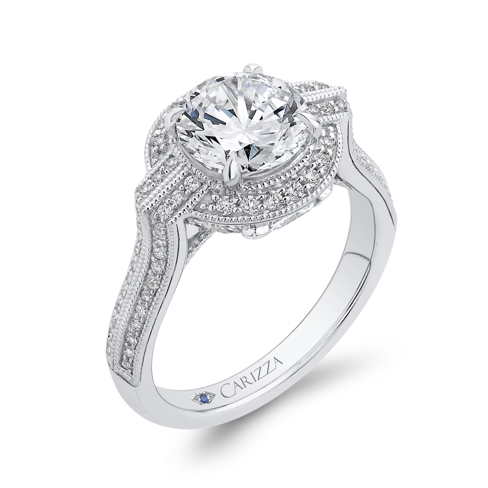 Round Diamond Cathedral Style Engagement Ring in 14K White Gold (Semi-Mount)