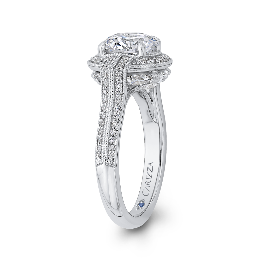 Round Diamond Cathedral Style Engagement Ring in 14K White Gold (Semi-Mount)