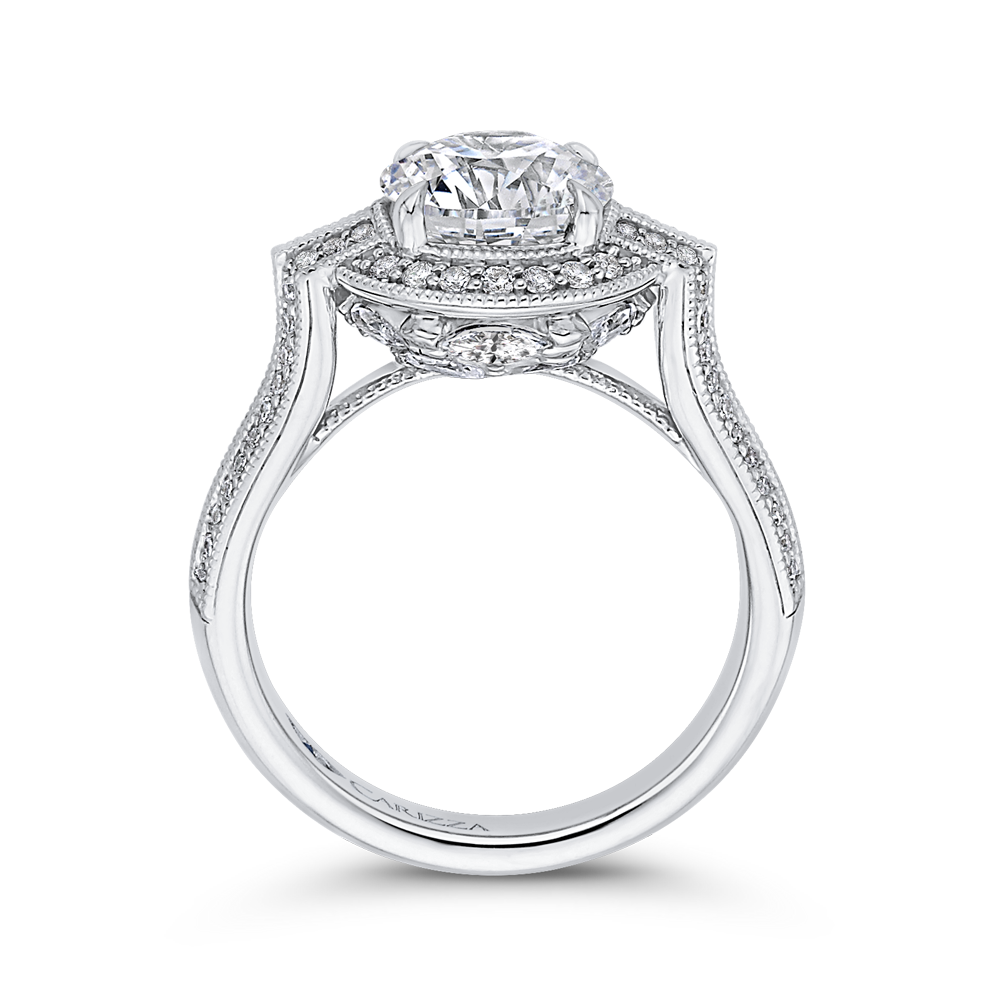 Round Diamond Cathedral Style Engagement Ring in 14K White Gold (Semi-Mount)