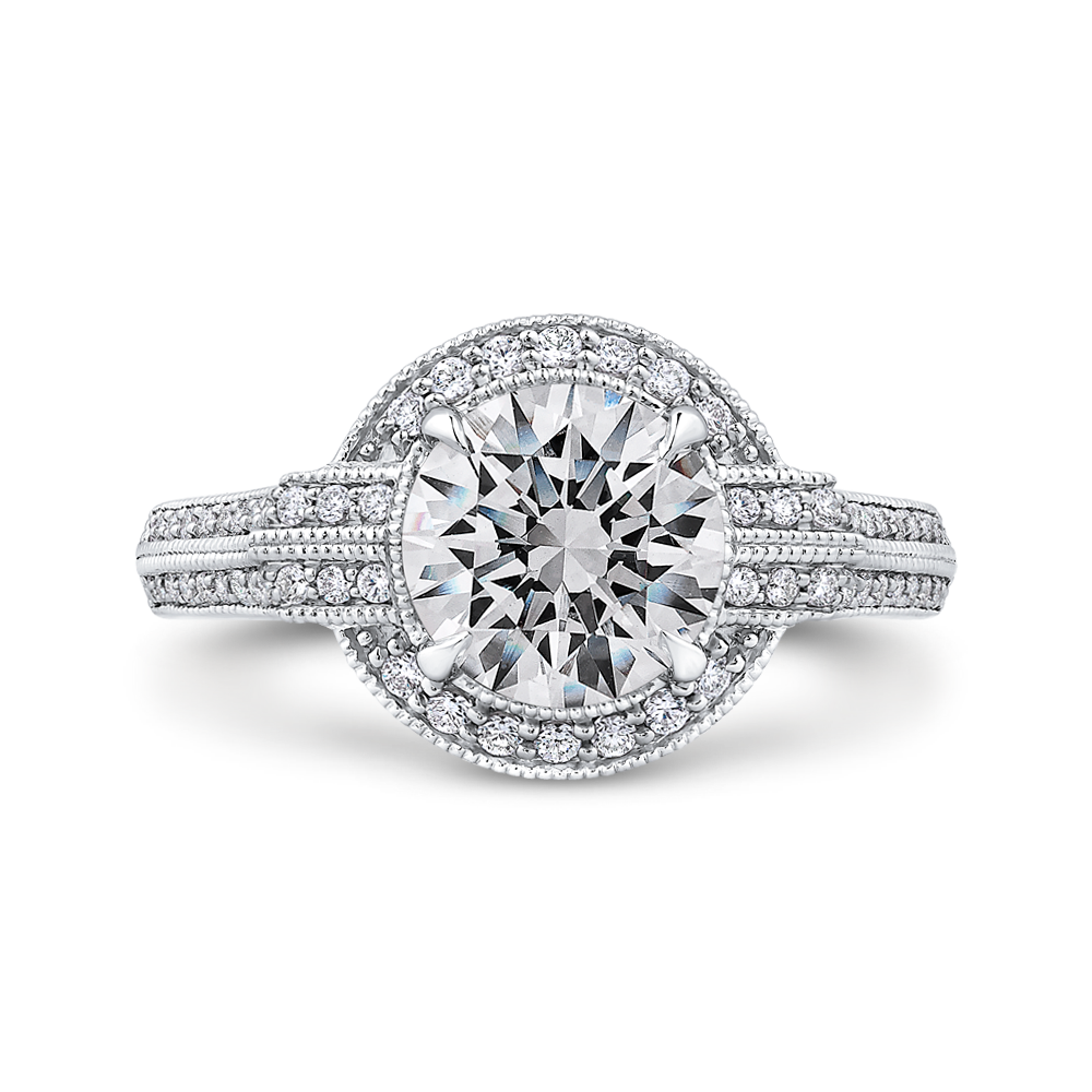 Round Diamond Cathedral Style Engagement Ring in 14K White Gold (Semi-Mount)