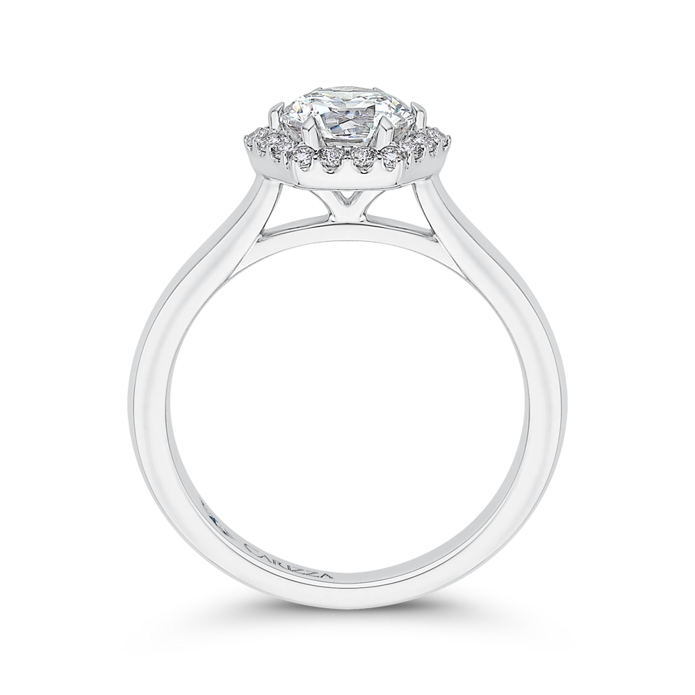 Round Diamond Hexagon Shape Halo Engagement Ring in 14K White Gold (Semi-Mount)