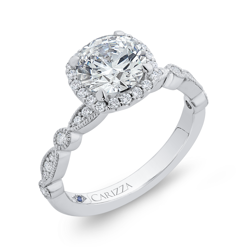 Diamond Halo Engagement Ring in 14K White Gold (Semi-Mount)