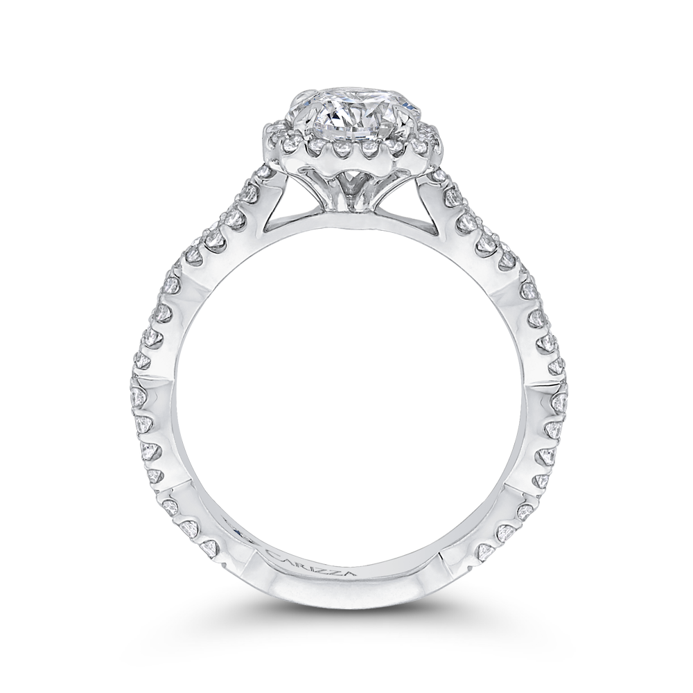 Round Halo Diamond Vintage Engagement Ring in 14K White Gold (Semi-Mount)