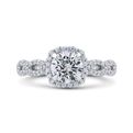 Round Halo Diamond Vintage Engagement Ring in 14K White Gold (Semi-Mount)