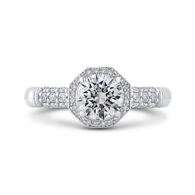 Round Halo Diamond Vintage Engagement Ring in 14K White Gold (Semi-Mount)