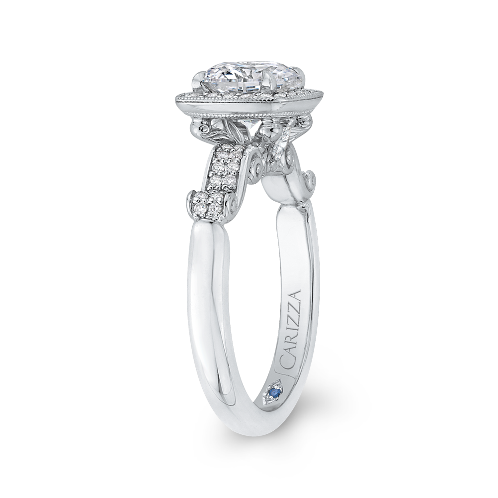 Round Diamond Halo Vintage Engagement Ring in 14K White Gold (Semi-Mount)