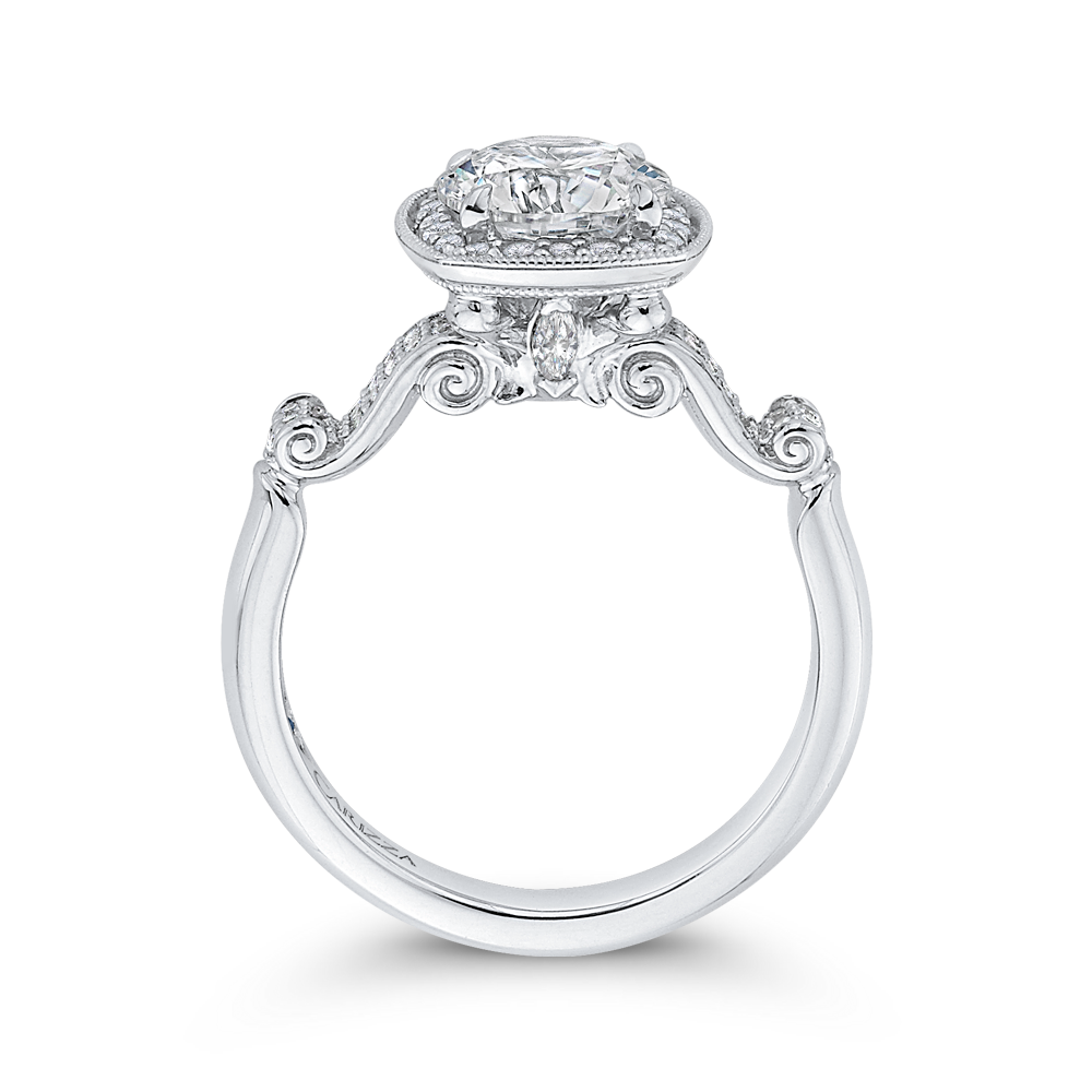 Round Diamond Halo Vintage Engagement Ring in 14K White Gold (Semi-Mount)