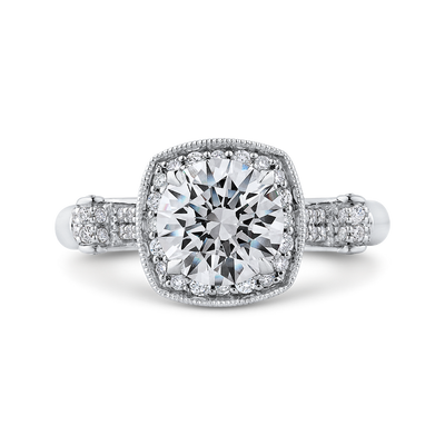 Round Diamond Halo Vintage Engagement Ring in 14K White Gold (Semi-Mount)