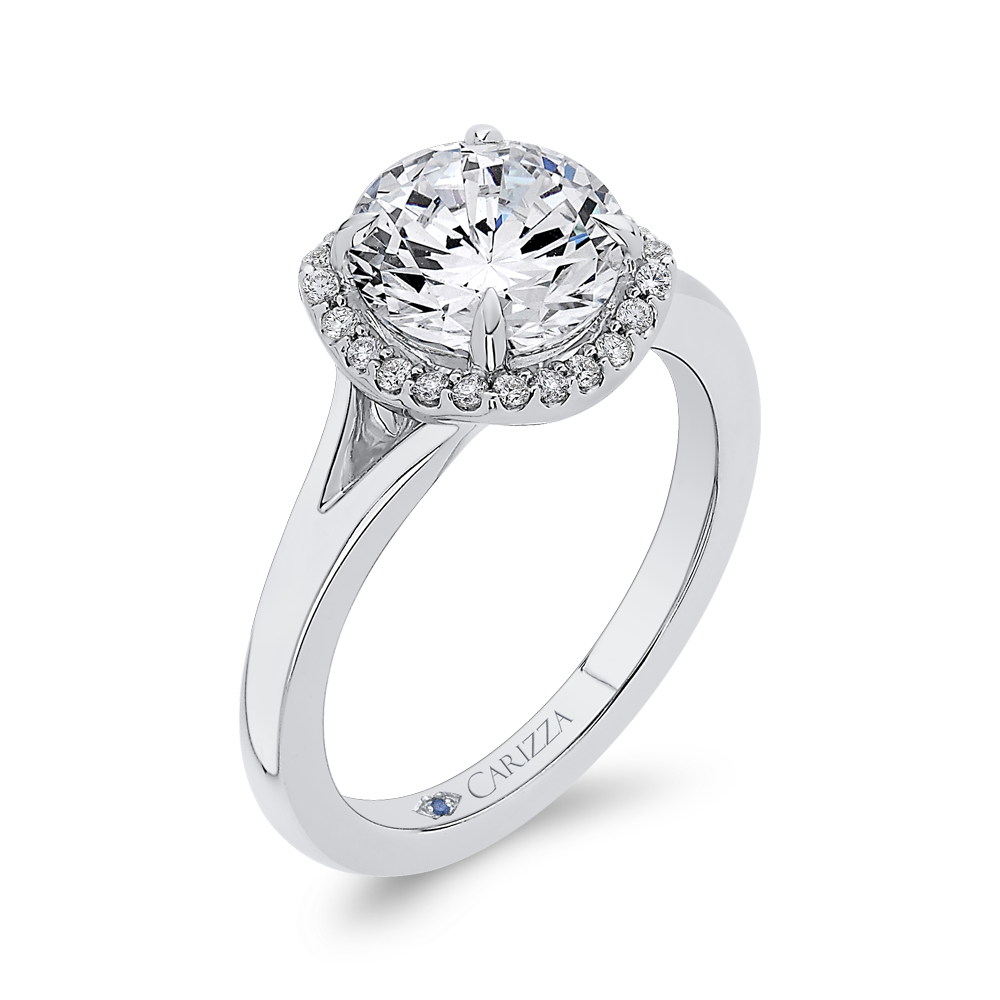 Split Shank Diamond Split Shank Halo Engagement Ring in 14K White Gold (Semi-Mount)