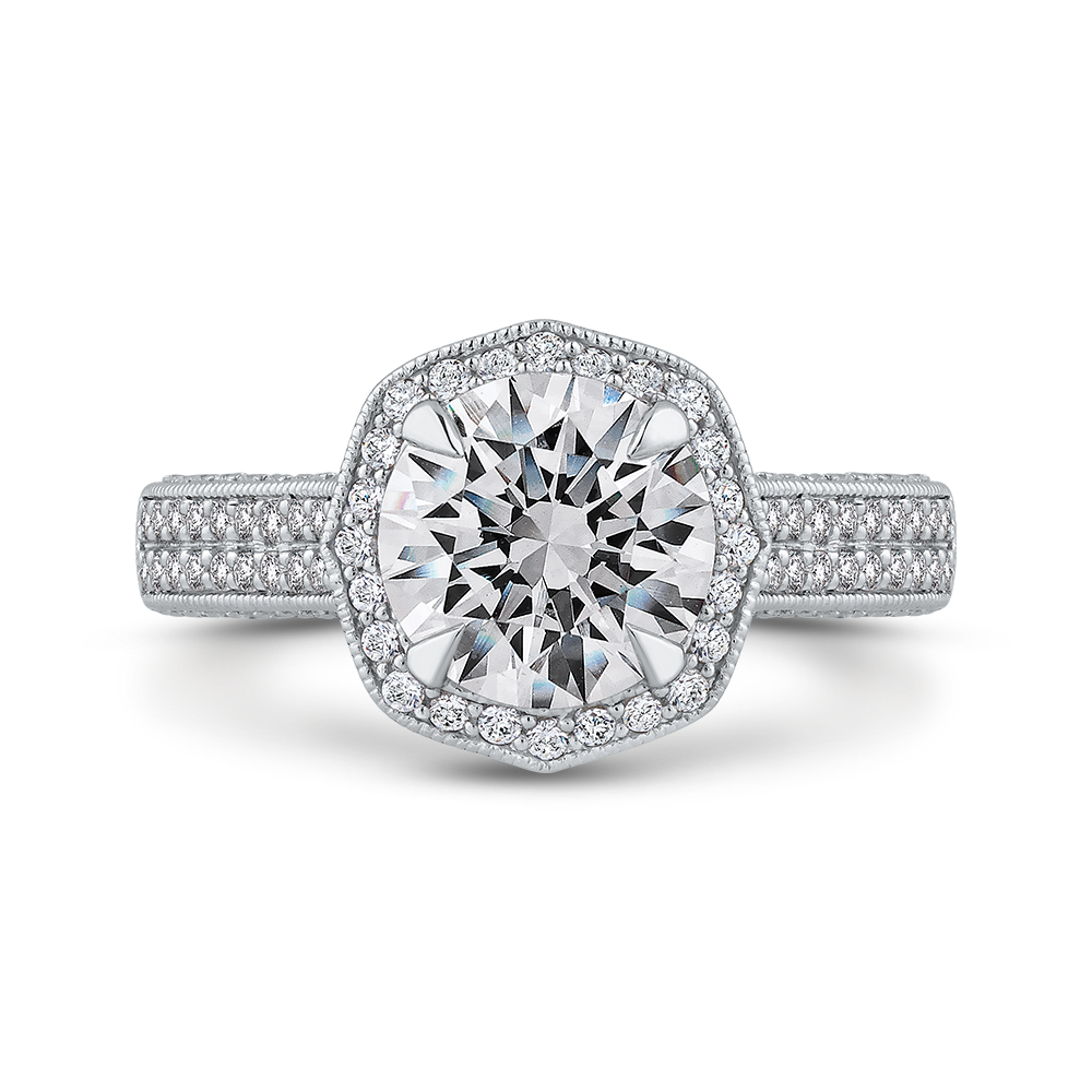 Round Diamond Halo Engagement Ring in 14K White Gold (Semi-Mount)