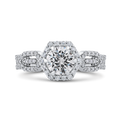 Round Diamond Hexagon Shape Halo Engagement Ring in 14K White Gold (Semi-Mount)