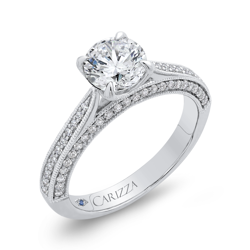 Round Diamond Floral Engagement Ring in 14K White Gold (Semi-Mount)