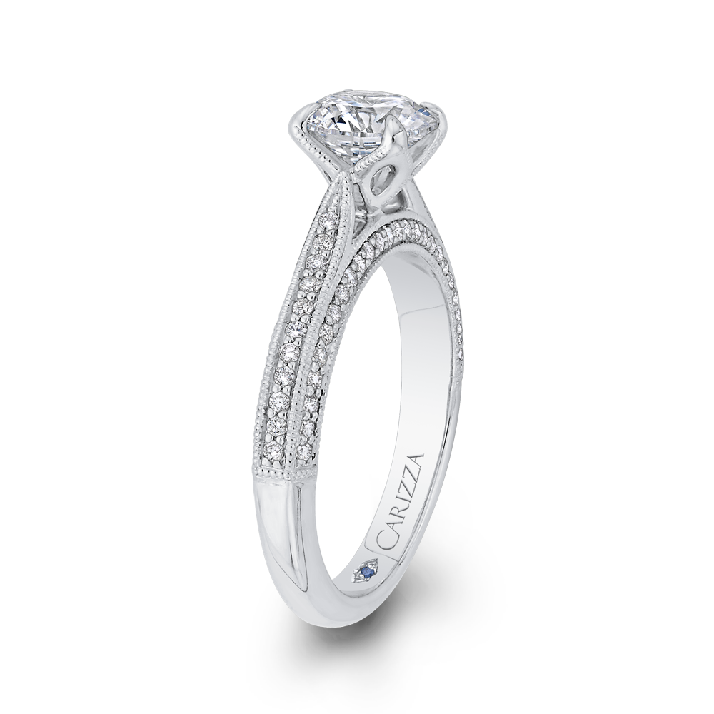 Round Diamond Floral Engagement Ring in 14K White Gold (Semi-Mount)