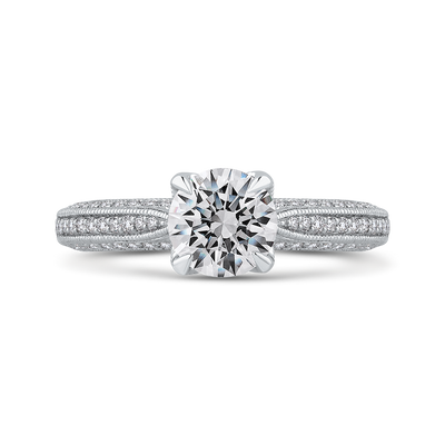 Round Diamond Floral Engagement Ring in 14K White Gold (Semi-Mount)