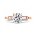 Round and Baguette Cut Diamond Engagement Ring in 14K Rose Gold (Semi-Mount)