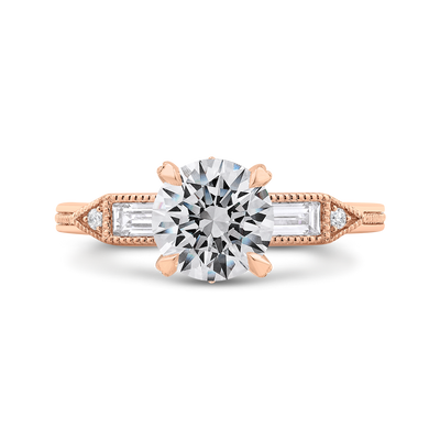 Round and Baguette Cut Diamond Engagement Ring in 14K Rose Gold (Semi-Mount)