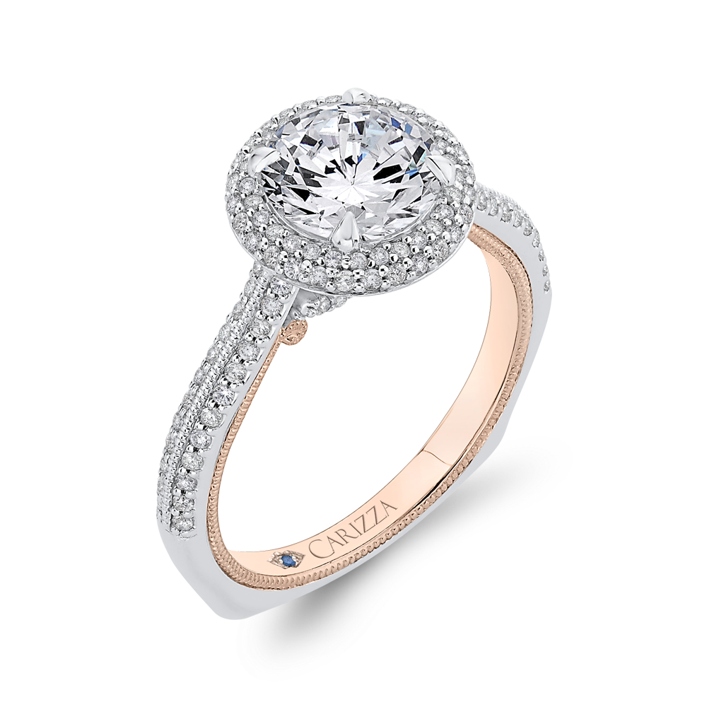 Diamond Double Halo Engagement Ring in 14K Two Tone Gold (Semi-Mount)