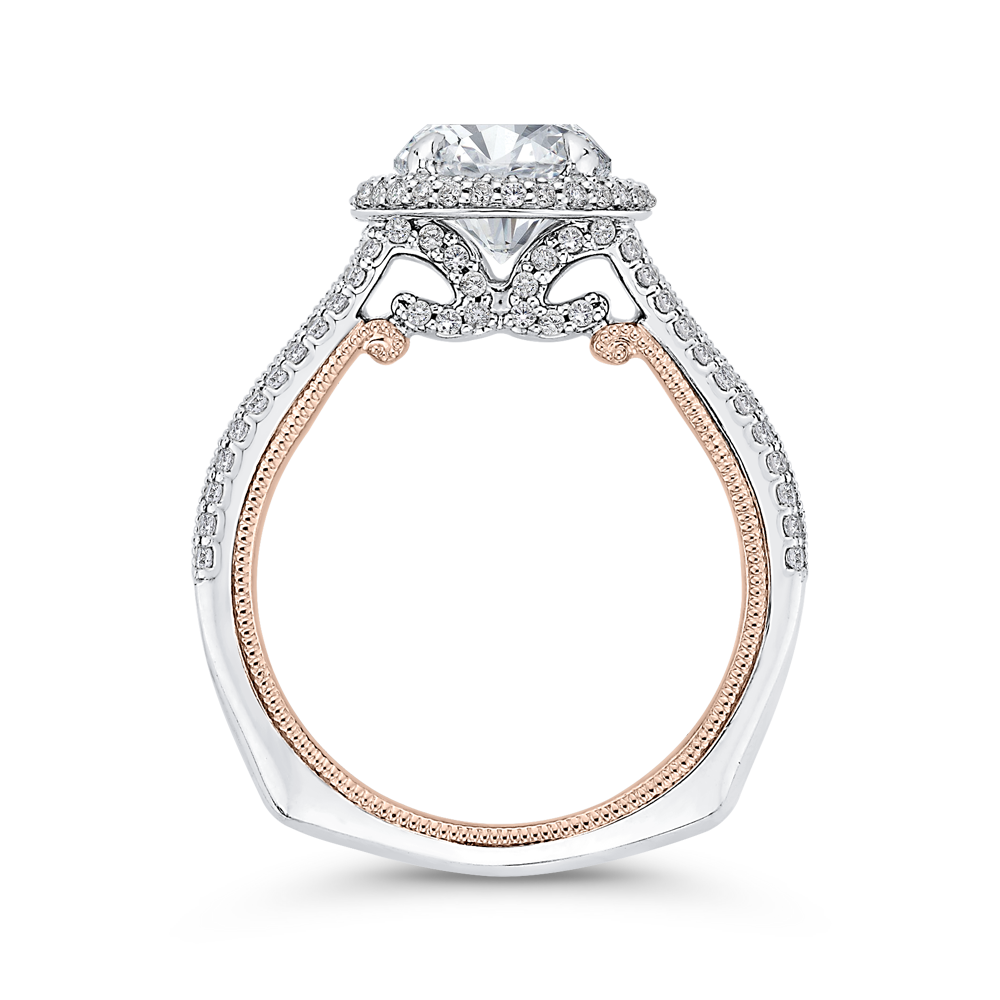 Diamond Double Halo Engagement Ring in 14K Two Tone Gold (Semi-Mount)