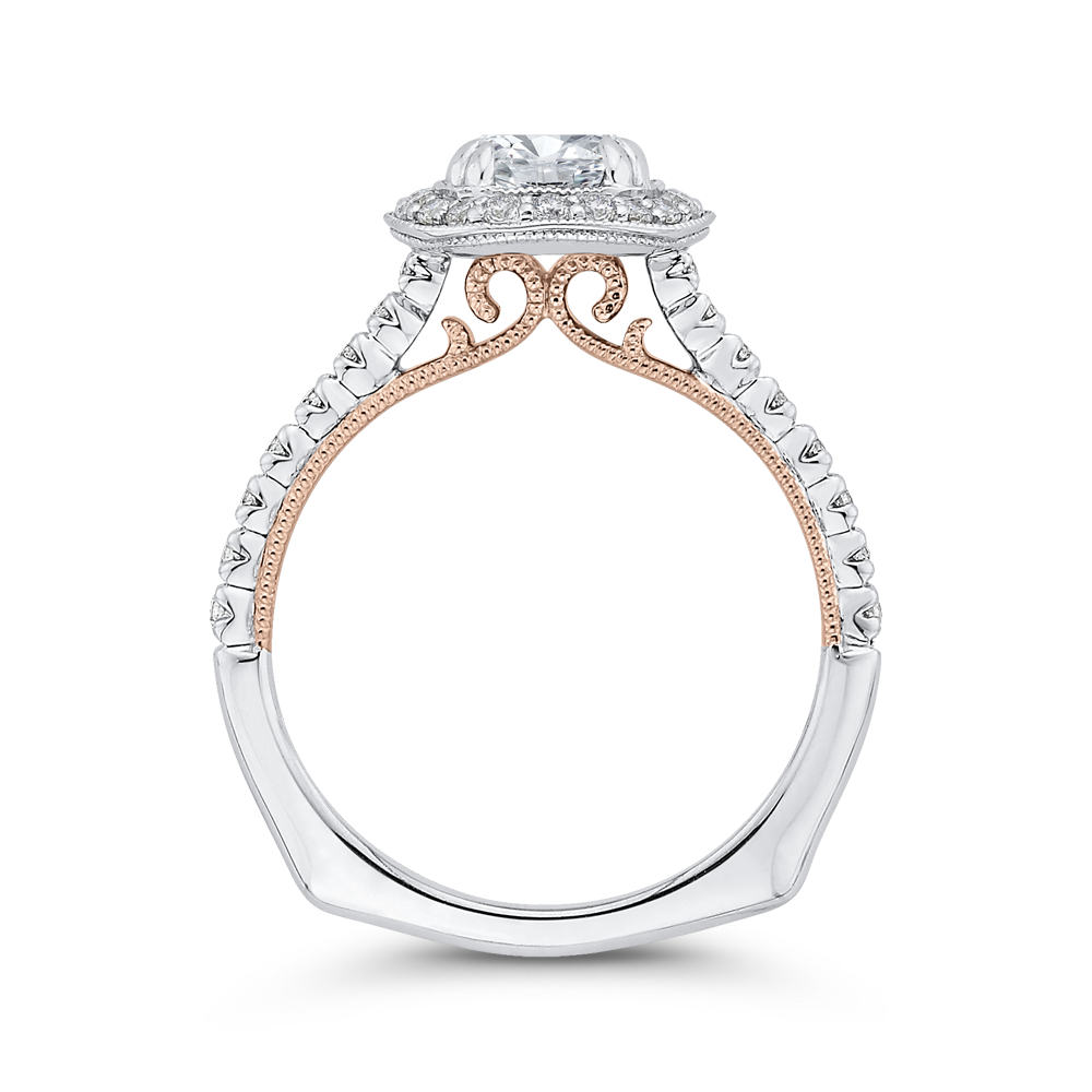 Euro Shank Round Diamond Halo Engagement Ring in 14K Two Tone Gold (Semi-Mount)