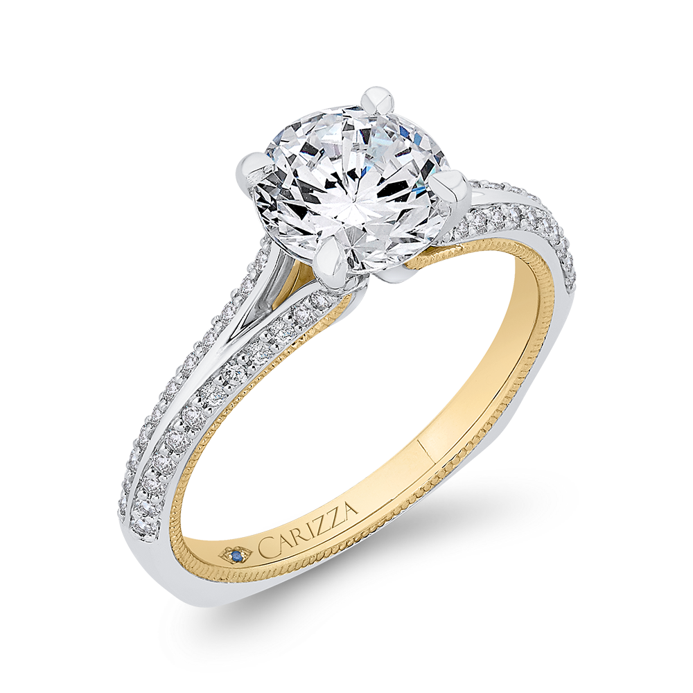 Split Shank Round Diamond Engagement Ring with Euro Shank in 14K Two Tone Gold (Semi-Mount)