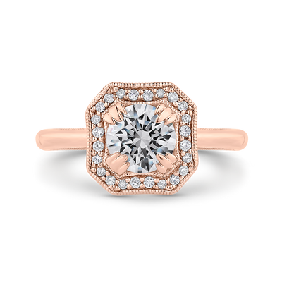 Euro Shank Round Diamond Halo Engagement Ring in 14K Rose Gold (Semi-Mount)