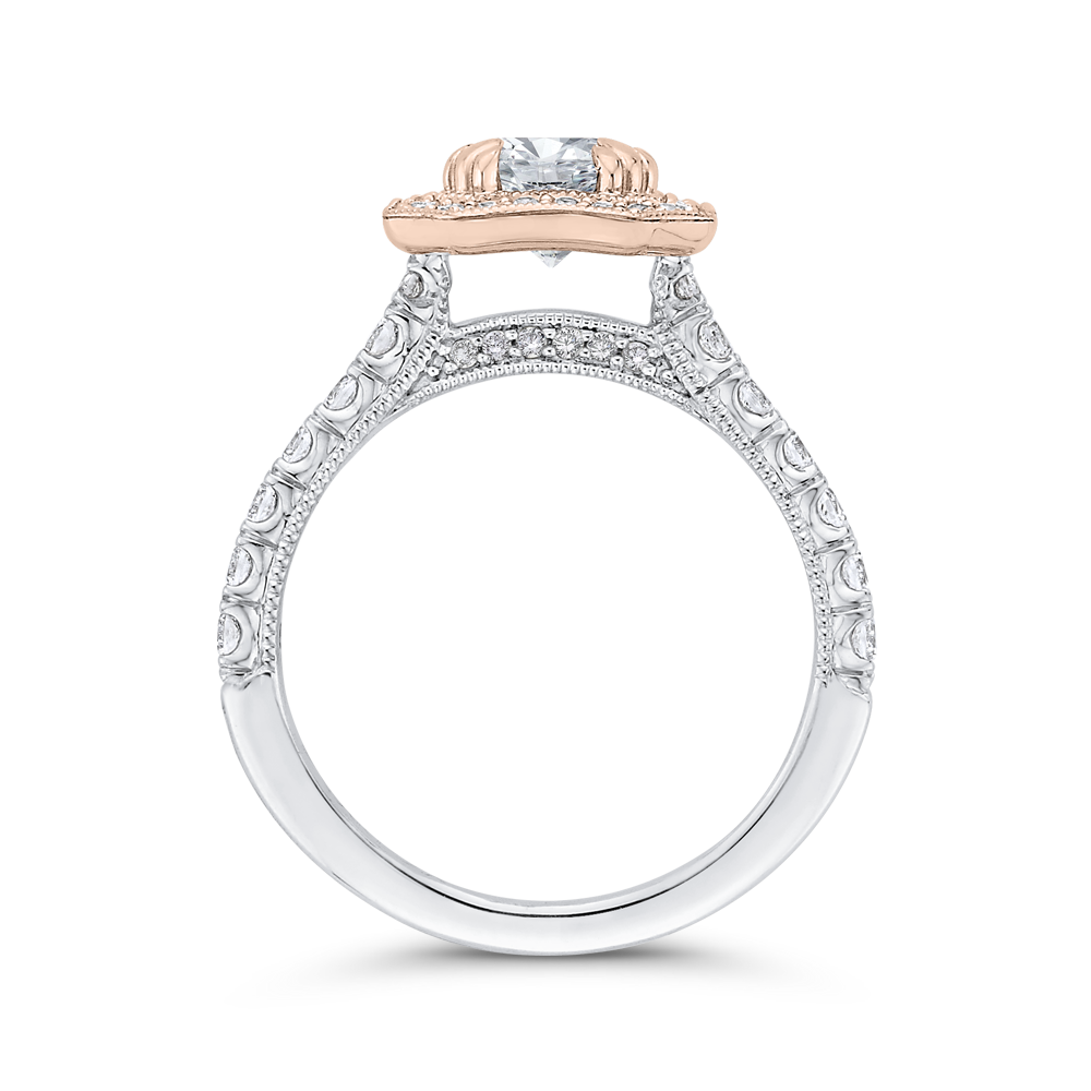 Round Diamond Halo Engagement Ring in 14K Two Tone Gold (Semi-Mount)