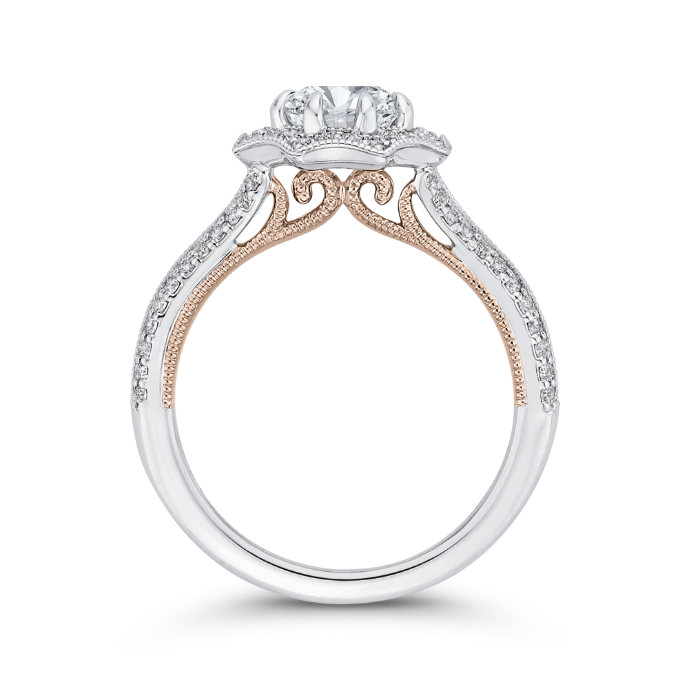 Split Shank Round Diamond Floral Halo Engagement Ring in 14K Two Tone Gold (Semi-Mount)