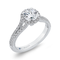 Split Shank Round Diamond Halo Engagement Ring in 14K White Gold (Semi-Mount)