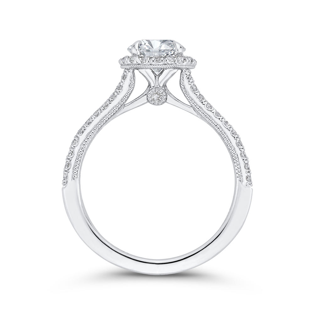 Split Shank Round Diamond Halo Engagement Ring in 14K White Gold (Semi-Mount)