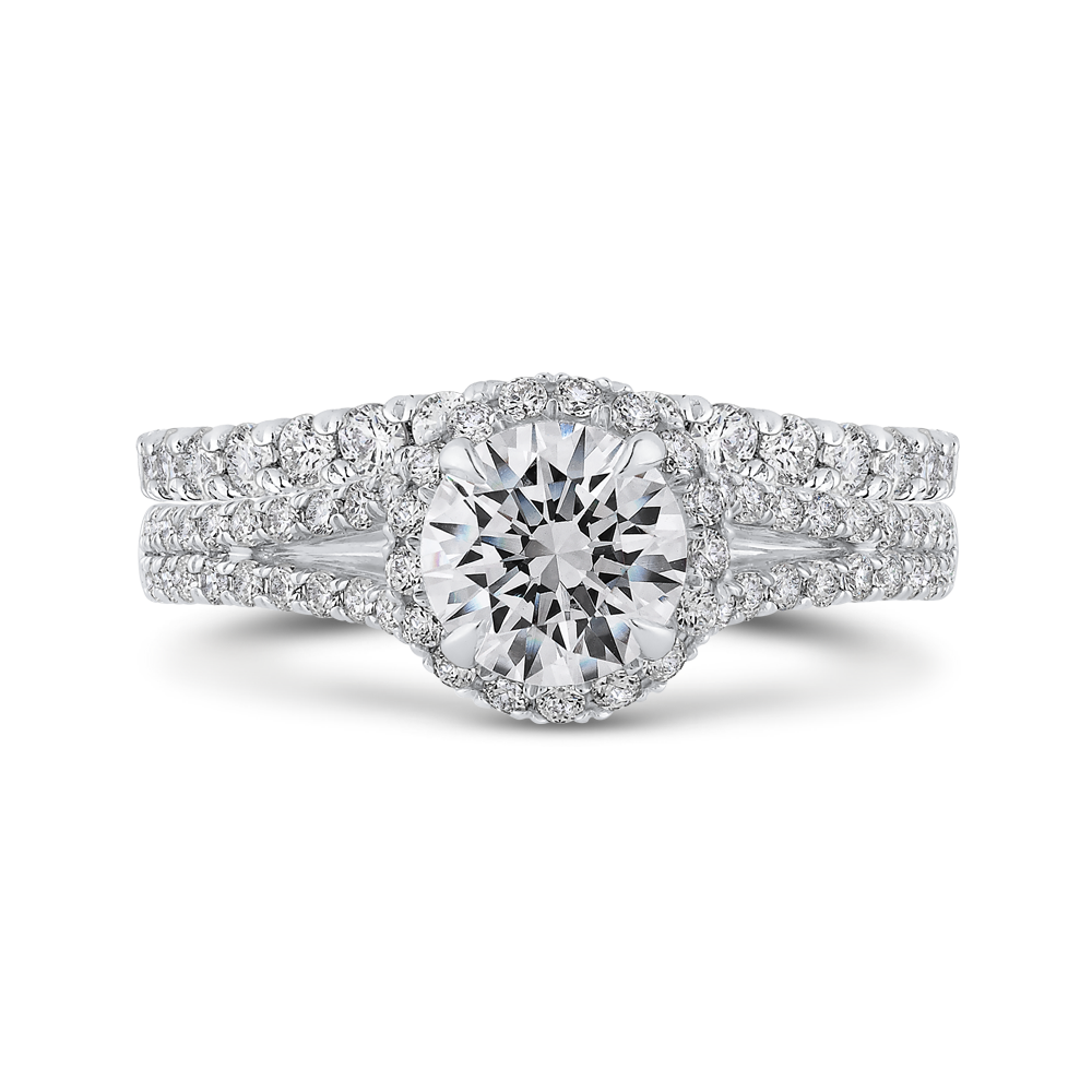 Split Shank Round Diamond Halo Engagement Ring in 14K White Gold (Semi-Mount)