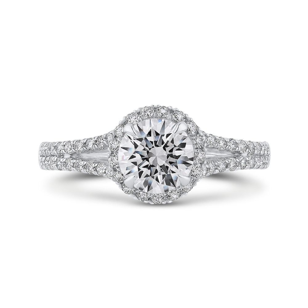 Split Shank Round Diamond Halo Engagement Ring in 14K White Gold (Semi-Mount)