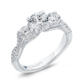 Three-Stone Engagement Ring with Round Diamond in 14K White Gold (Semi-Mount)