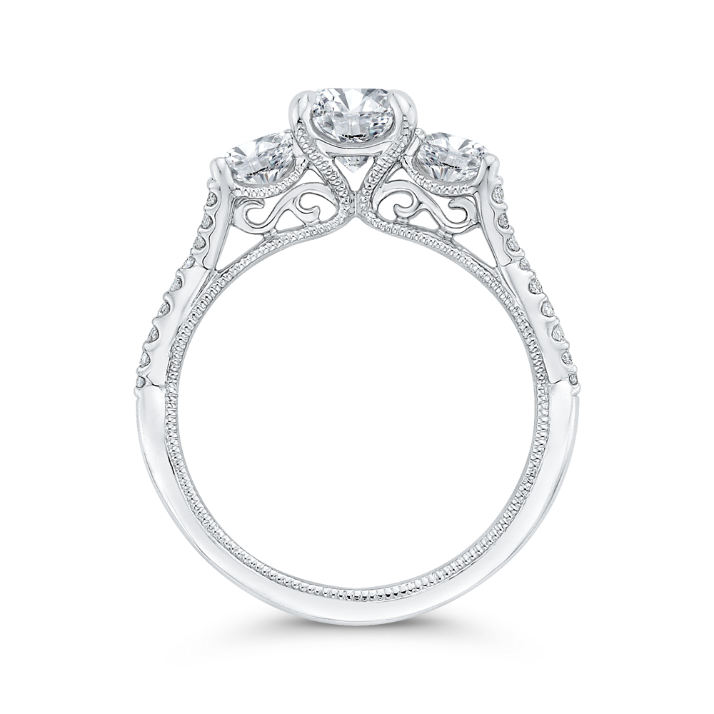 Three-Stone Engagement Ring with Round Diamond in 14K White Gold (Semi-Mount)