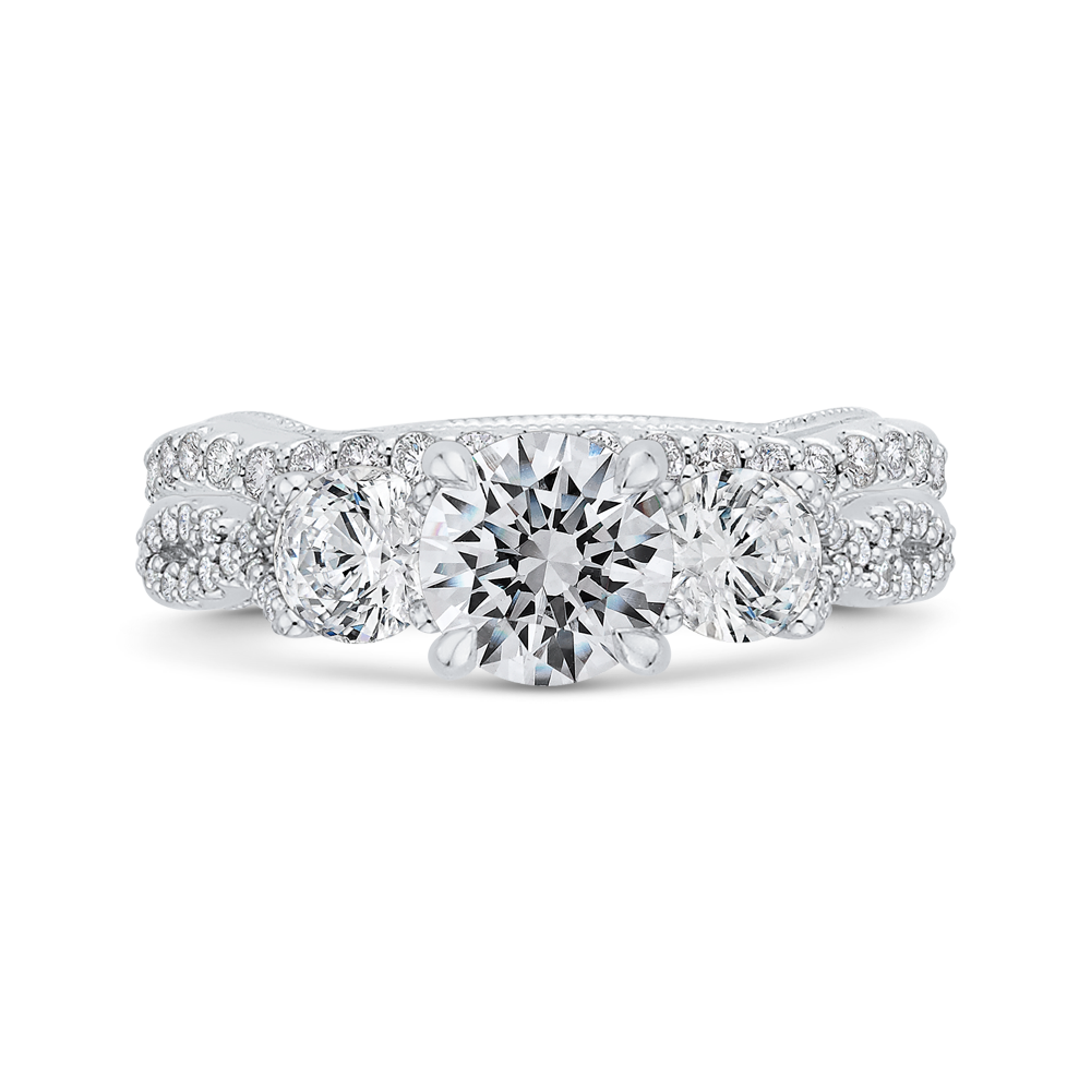 Three-Stone Engagement Ring with Round Diamond in 14K White Gold (Semi-Mount)