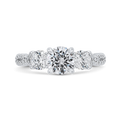 Three-Stone Engagement Ring with Round Diamond in 14K White Gold (Semi-Mount)