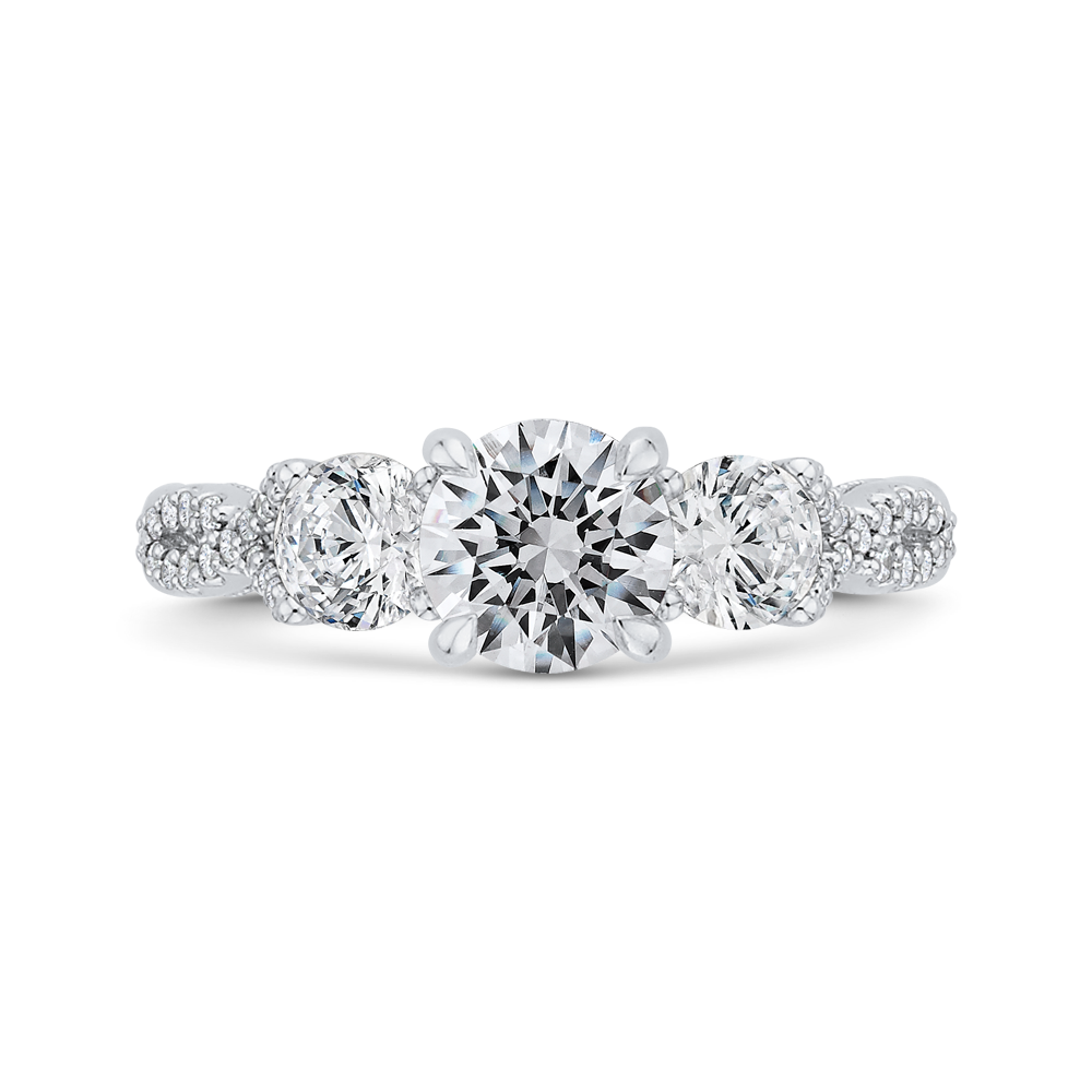 Three-Stone Engagement Ring with Round Diamond in 14K White Gold (Semi-Mount)