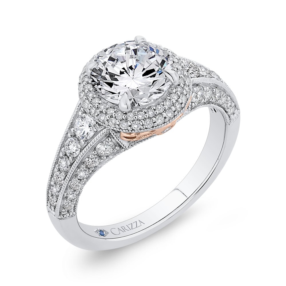 Diamond Halo Engagement Ring in 14K Two Tone Gold (Semi-Mount)