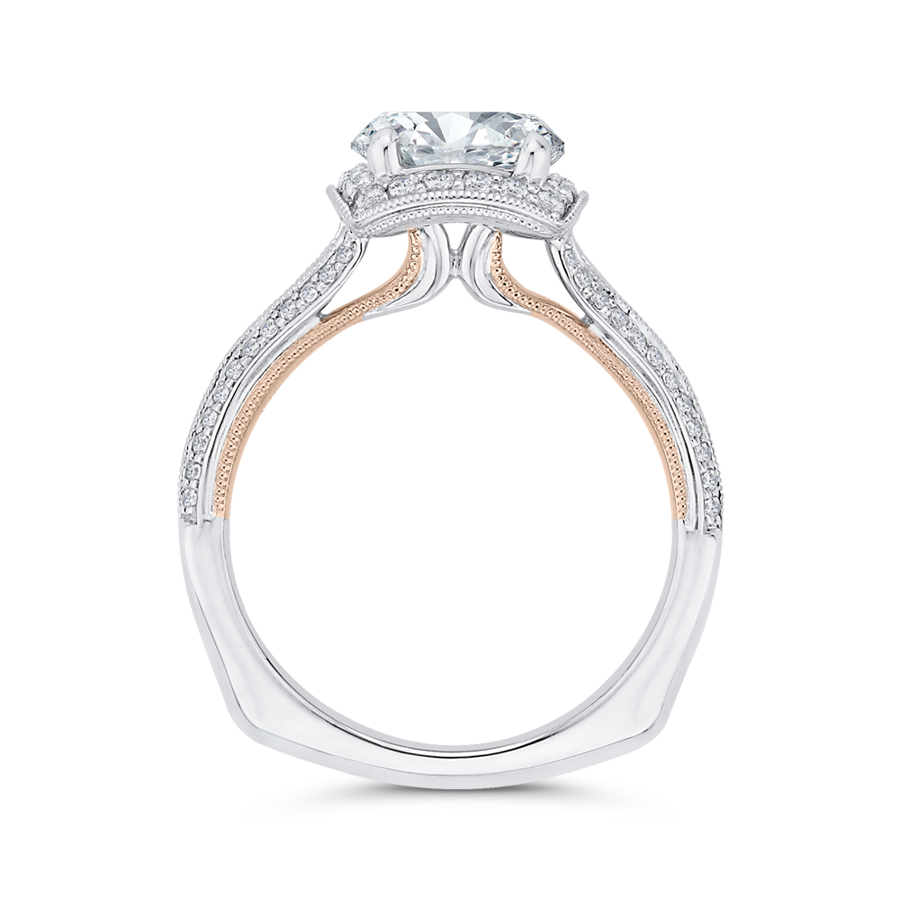 Euro Shank Diamond Halo Engagement Ring in 14K Two Tone Gold (Semi-Mount)