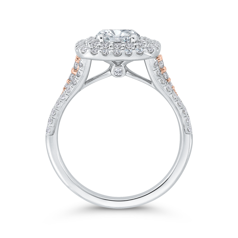 Round Diamond Double Halo Engagement Ring in 14K Two Tone Gold (Semi-Mount)