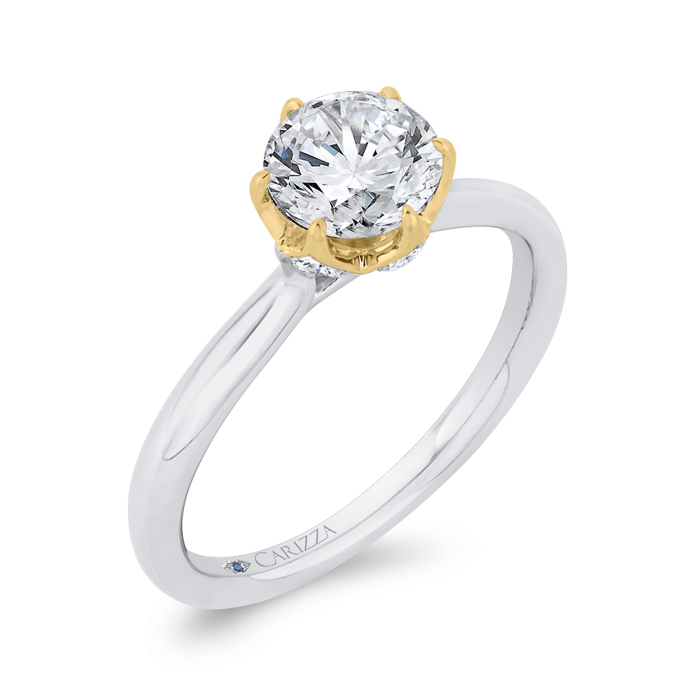 Round Diamond Solitaire Plus Engagement Ring in 14K Two Tone Gold (Semi-Mount)