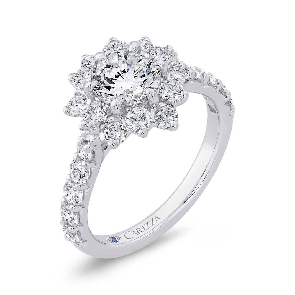 Round Diamond Floral Engagement Ring with Round Shank in 14K White Gold (Semi-Mount)