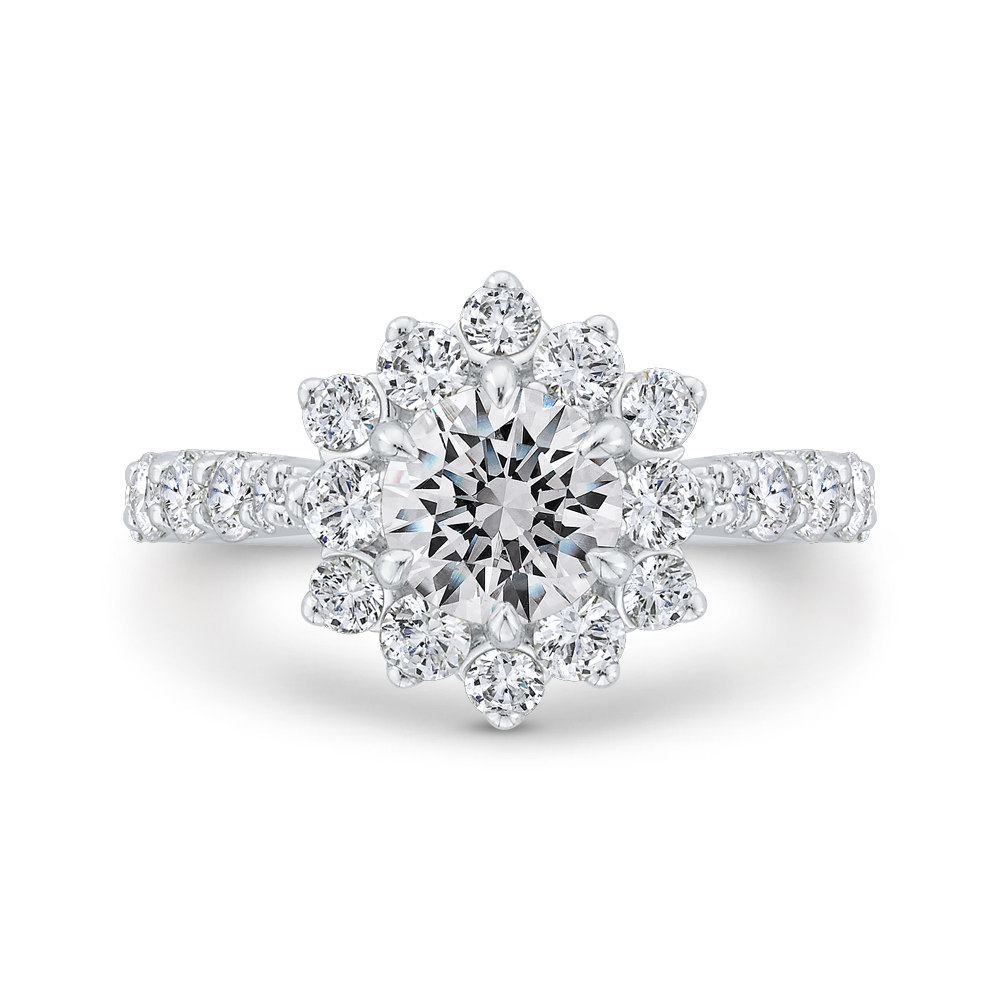 Round Diamond Floral Engagement Ring with Round Shank in 14K White Gold (Semi-Mount)