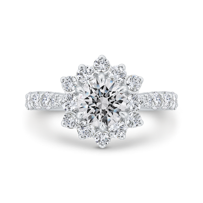 Round Diamond Floral Engagement Ring with Round Shank in 14K White Gold (Semi-Mount)