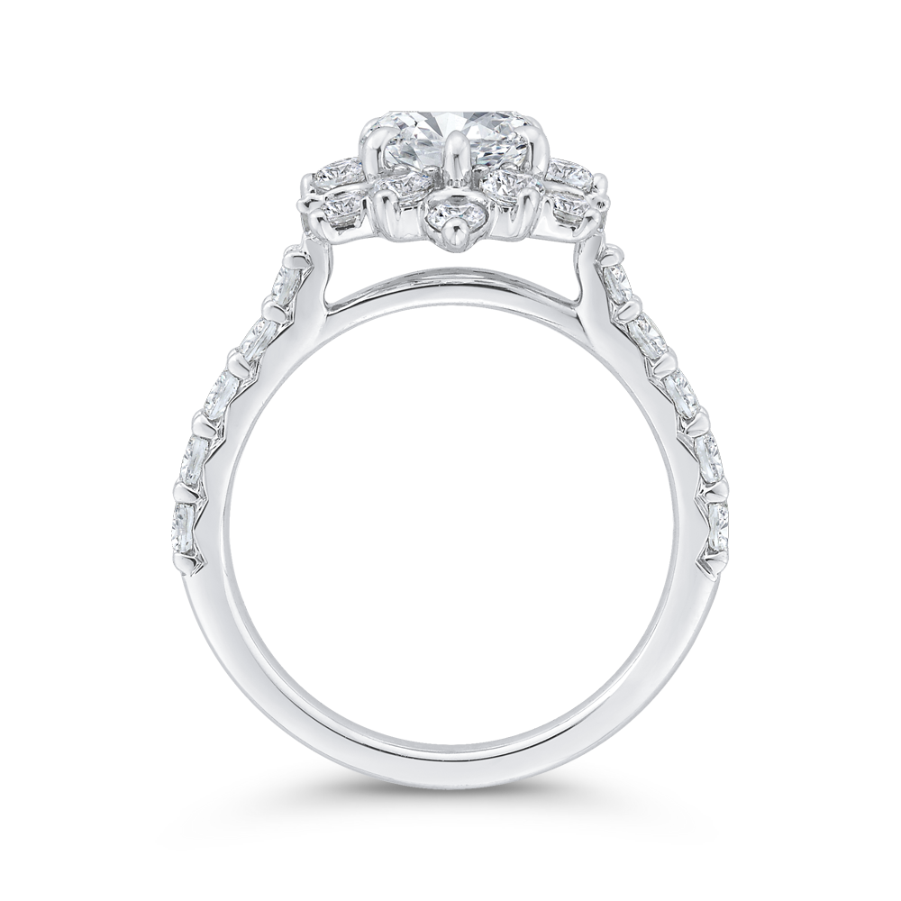 Round Diamond Floral Engagement Ring with Round Shank in 14K White Gold (Semi-Mount)