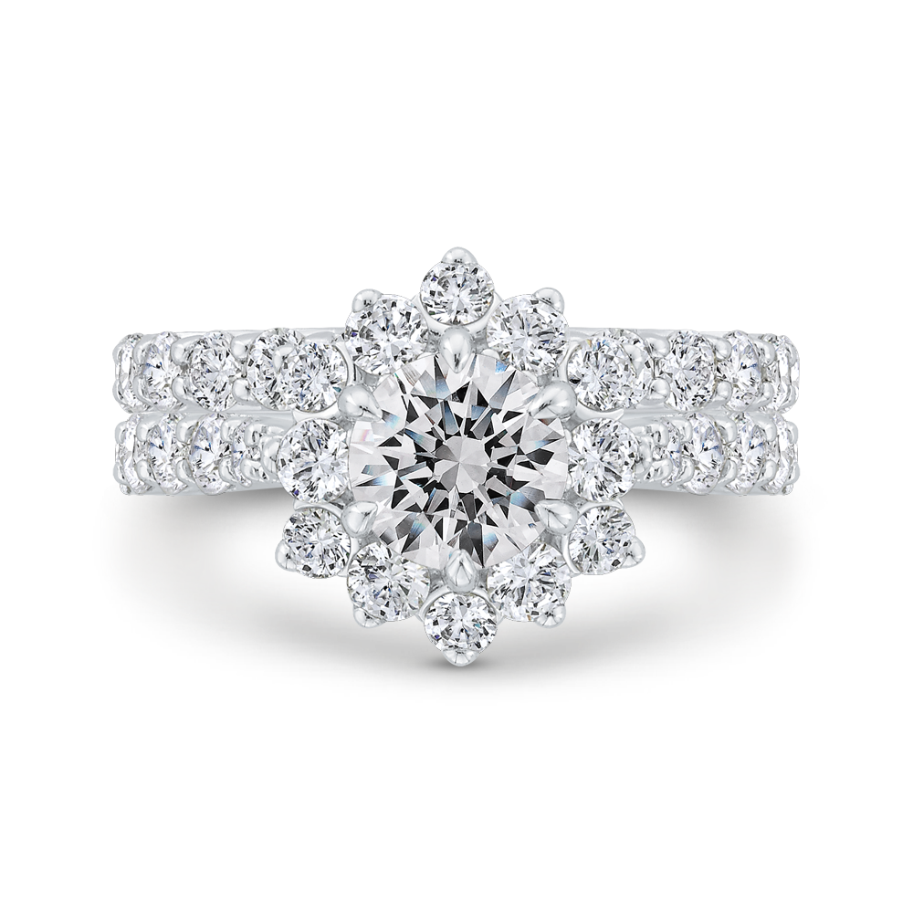 Round Diamond Floral Engagement Ring with Round Shank in 14K White Gold (Semi-Mount)