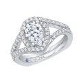 Split Shank Pear Shape Diamond Halo Engagement Ring In 14K White Gold (Semi-Mount)