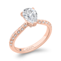 Pear Cut Diamond Double Row Engagement Ring with Round Shank in 14K Rose Gold (Semi-Mount)