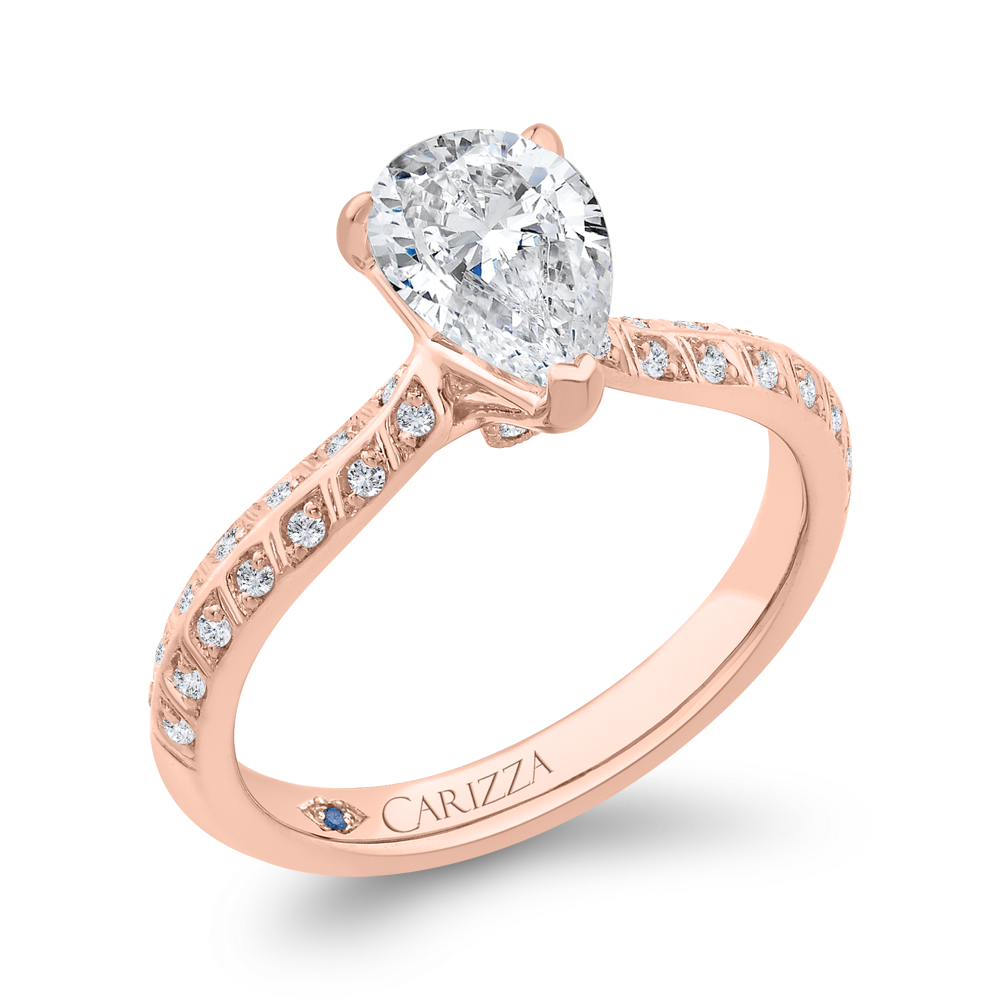 Pear Cut Diamond Double Row Engagement Ring with Round Shank in 14K Rose Gold (Semi-Mount)