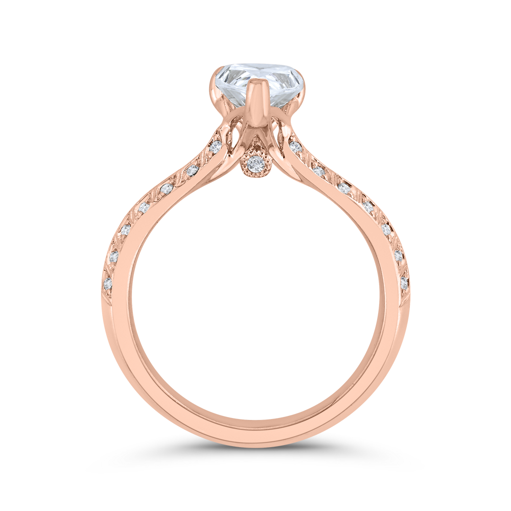 Pear Cut Diamond Double Row Engagement Ring with Round Shank in 14K Rose Gold (Semi-Mount)